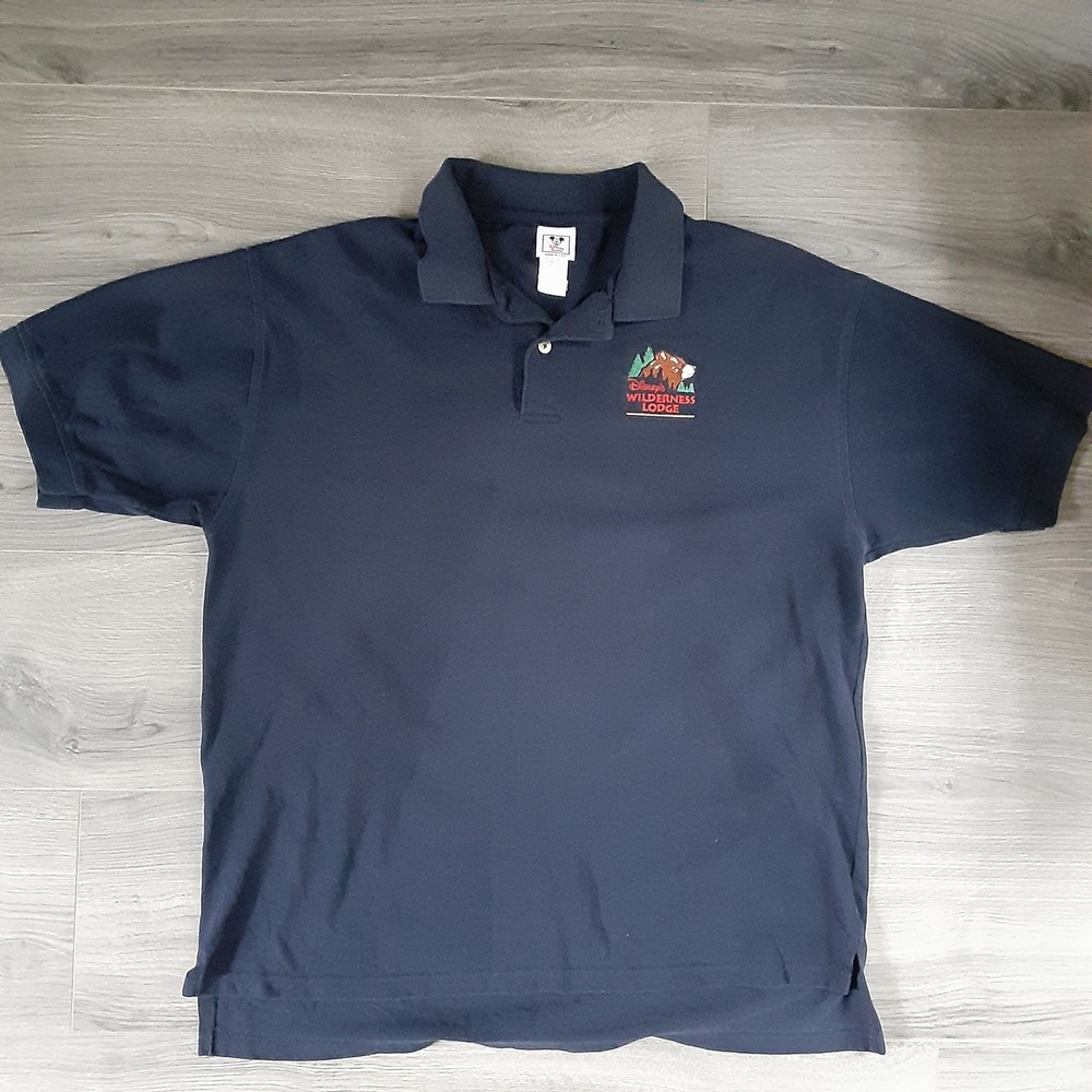 Vintage Disney Wilderness Lodge Bear Polo Shirt Mens Large Navy Blue Made in USA